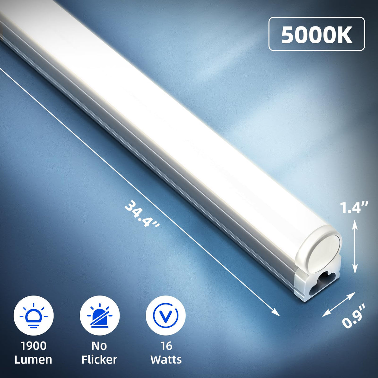 Barrina T5 3FT LED Shop Light, 1900lm,5000K Daylight White, 16W Utility Light Fixture, Ceiling and Under Cabinet Light for Workshop Garage, Corded Barrina