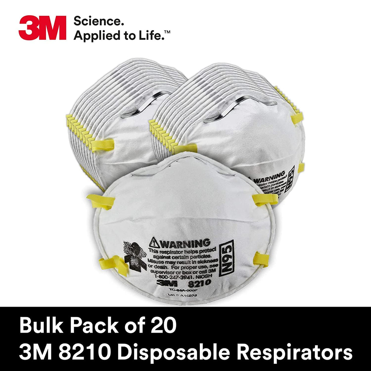 3M Personal Protective Equipment Particulate Respirator 8210, N95, Smoke, Dust, Grinding, Sanding, Sawing, Sweeping, 20 Count (Pack of 1) 3M