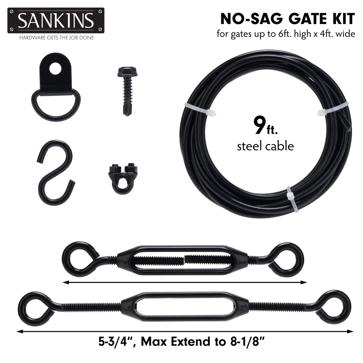 SANKINS Anti-Sag Gate Kits for Wooden Fence, Black Anti-Sagging Gate Support Cable Kit Hardware, Gate Sag Frame Kit Hardware for Wooden Fence, Wood SANKINS