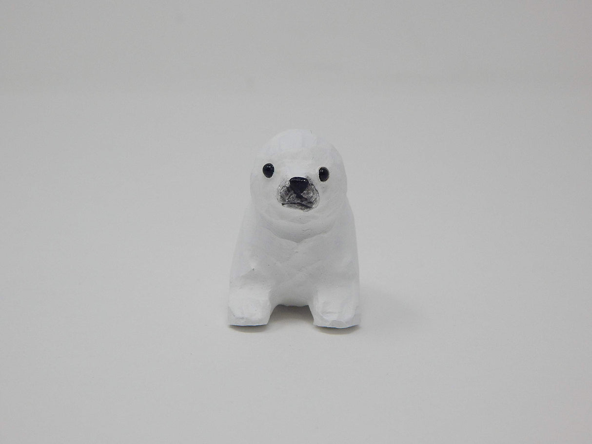 White Seal Figurine Statue Baby Pup Small Animal Sculpture Art Home Decoration Wood Carved Selsela