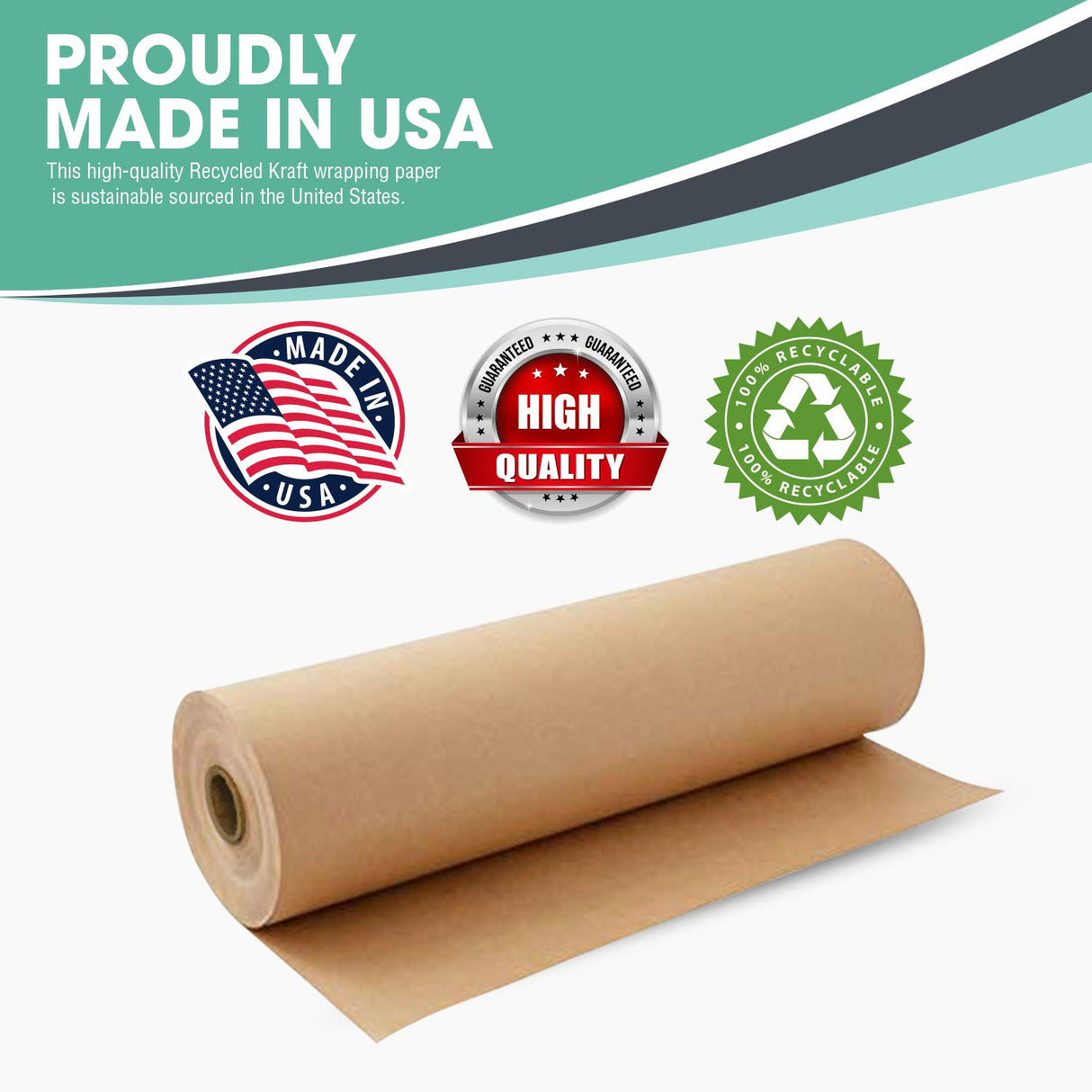 Kraft Brown Paper Roll 30" x 2,400" (200 ft) – 100% Recyclable Craft Construction and Packing Paper for Use in Moving, Bulletin Board Backing and Papersaurus
