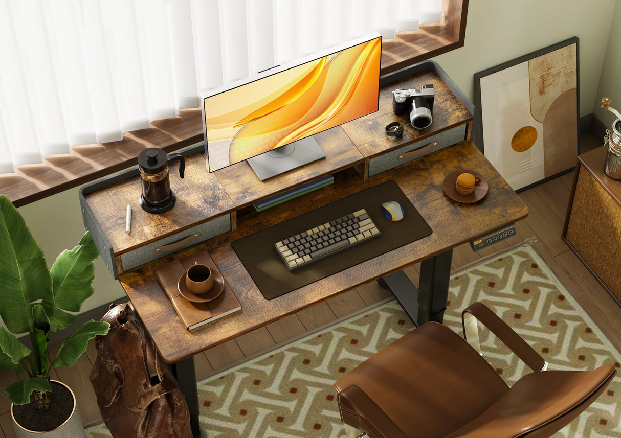 Claiks Standing Desk with Drawers, Stand Up Electric Standing Desk Adjustable Height, Sit Stand Desk with Storage Shelf and Splice Board, 48 Inch, Claiks