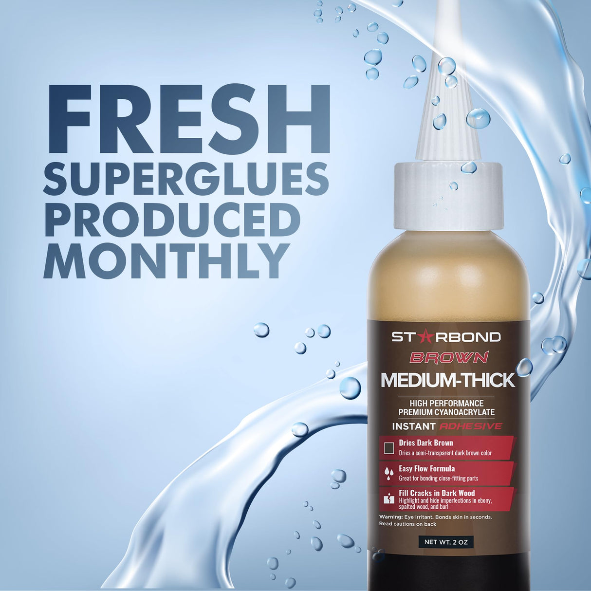 Starbond 2 oz. "Dark Brown" Medium-Thick CA Glue (Premium Cyanoacrylate Super Glue) Knot Filler 500 CPS Viscosity for Woodworking, Woodturning, Starbond