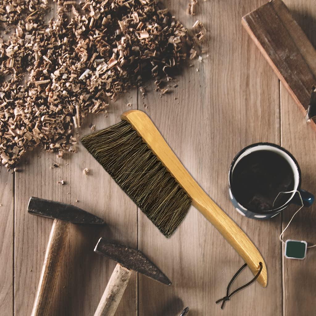 Counter Brush for Furniture Patio Woodworking Drafting Cleaning, Wooden Handle with Horsehair Bristle Bench Brushes, 13 Inches Hand Broom SUPERWASH PLUS
