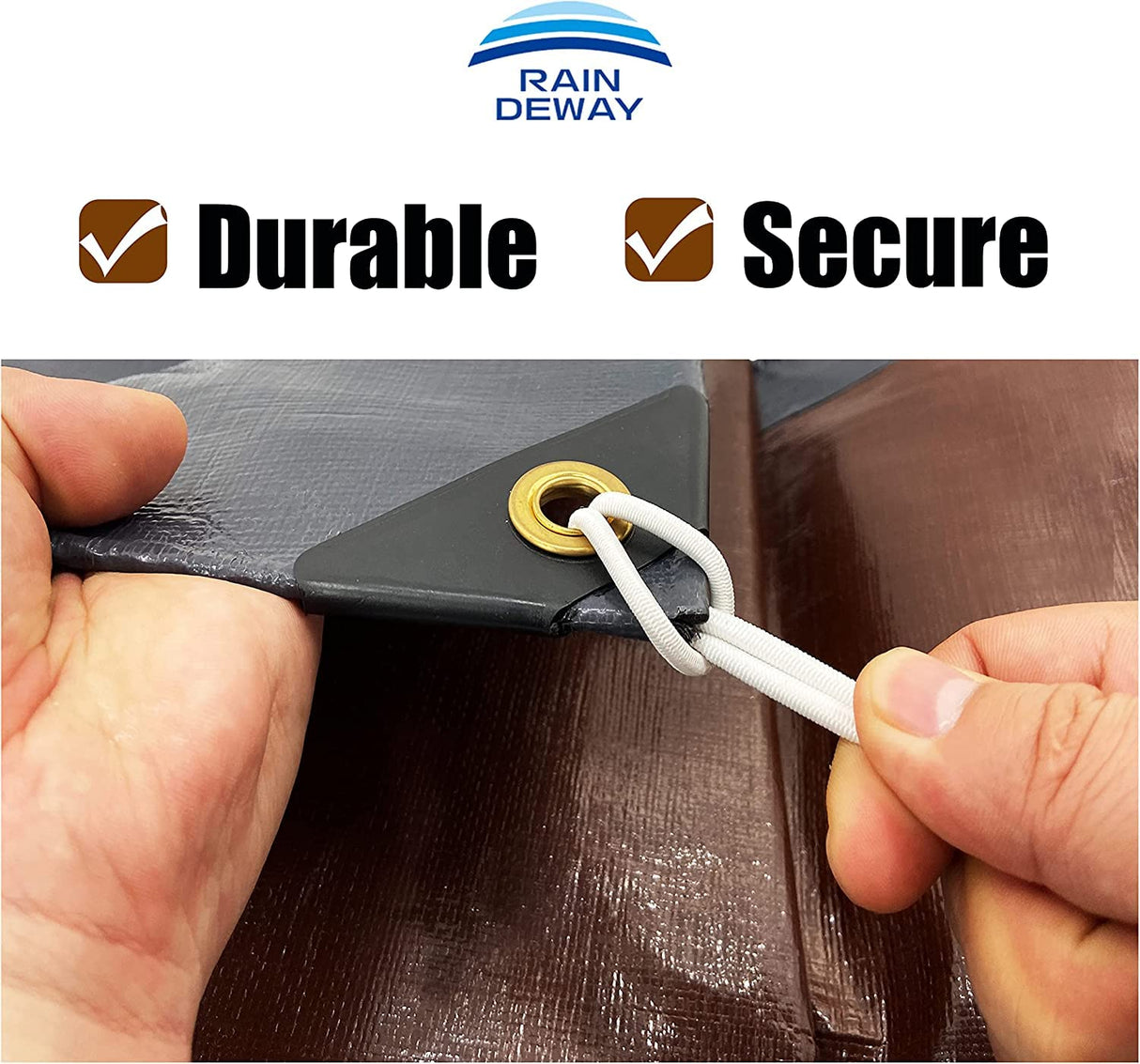 RAINDEWAY 10x20 Feet Super Heavy Duty Tarp 18 Mil, UV Resistant, Weatherproof, Multipurpose Waterproof Poly Tarp with Reinforced Edges, Brown/Gray RAINDEWAY