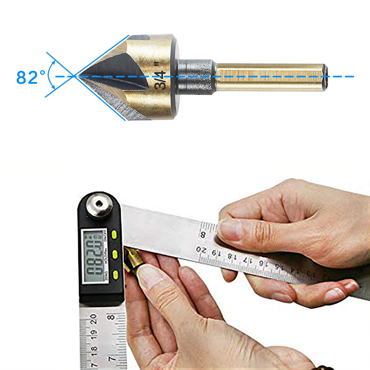 Countersink Drill Bit Set, 5 Pieces High Speed Steel 82 Degree 5 Flute 6mm Round Shank Mill Cutter Bit Countersink in Sizes 1/4” 3/8” 1/2” 5/8” 3/4” DKIBBITH