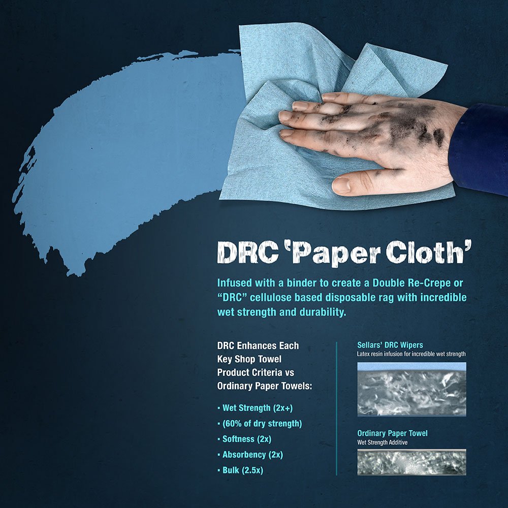 Sellars 55207 Toolbox Shop Towels Dispenser Refill, 12" Length x 10" Width, Blue (6 Rolls of 200 Sheets) Sellars Wipers & Sorbents