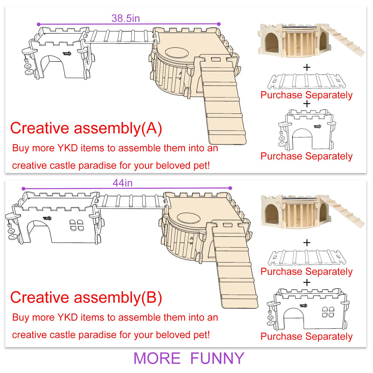 Large Guinea Pig Castle, Natural Wood Rabbit House with Ladder and Hay Feeder, Small Animal Hideout for Rabbit Guinea Pig Hedgehog Chinchilla YKD