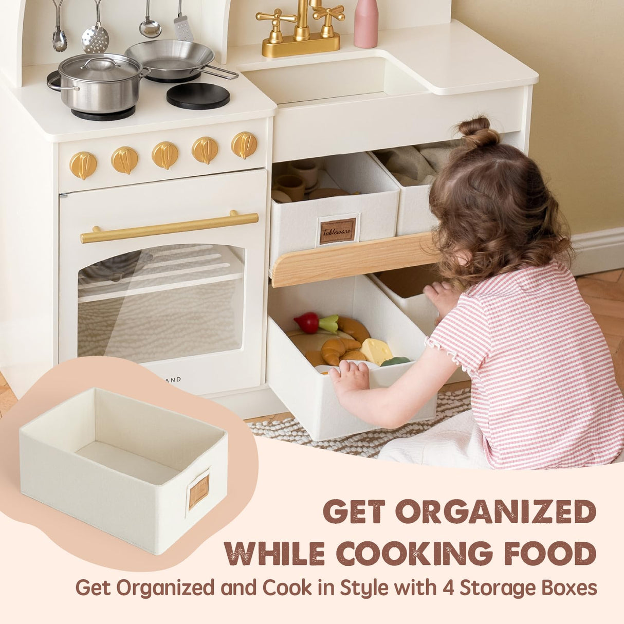 Tiny Land Play Kitchen for Kids, Wooden Play Kitchen with Toy Storage System, Toy Kitchen Set with Plenty of Play Features, Kids Play Kitchen Tiny Land