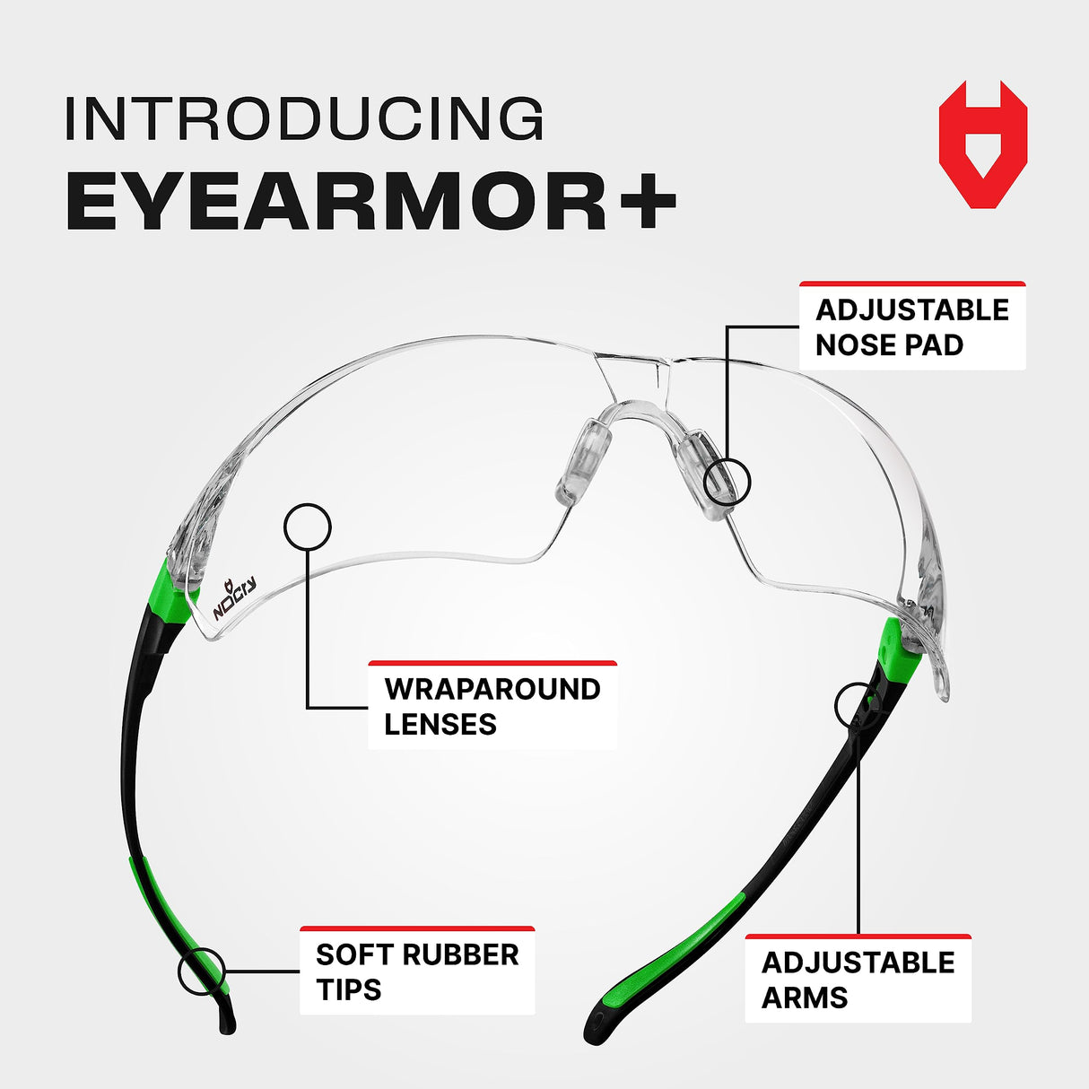 NoCry Clear Safety Glasses for Men and Women; Lightweight Work Glasses with Adjustable Frames and No-Slip Grips; Scratch Resistant Anti Fog Safety NoCry