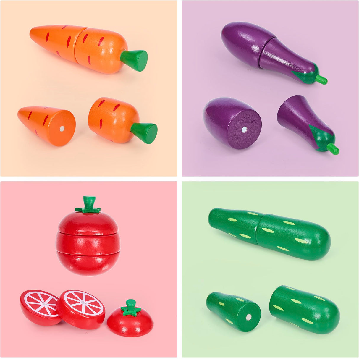 MORITECK Wooden Play Food Sets for Kids Kitchen Accessories, Realistic Wood Cutting Fruits Toys for 3- Year Old Toddlers, Mini Pretend Play Fake MORITECK