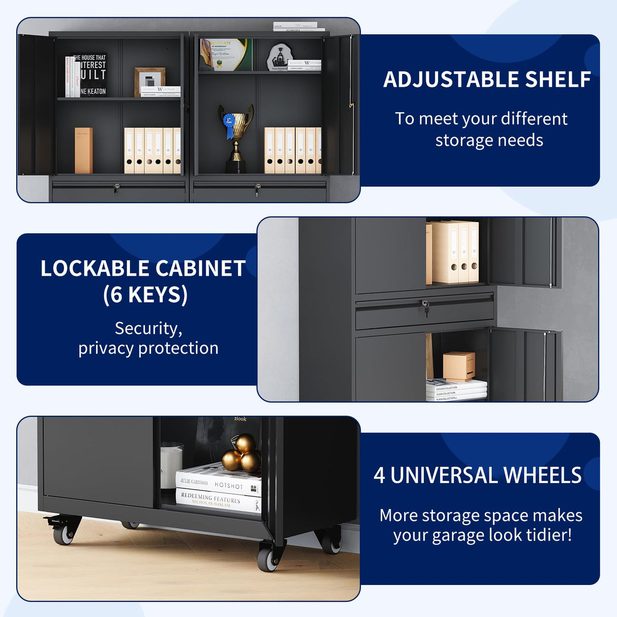 Yizosh Metal Garage Storage Cabinet with Locking Doors and Adjustable Shelves, Rolling Tool Storage Cabinet with 4 Wheels and 1 Drawer - 73" Steel Yizosh
