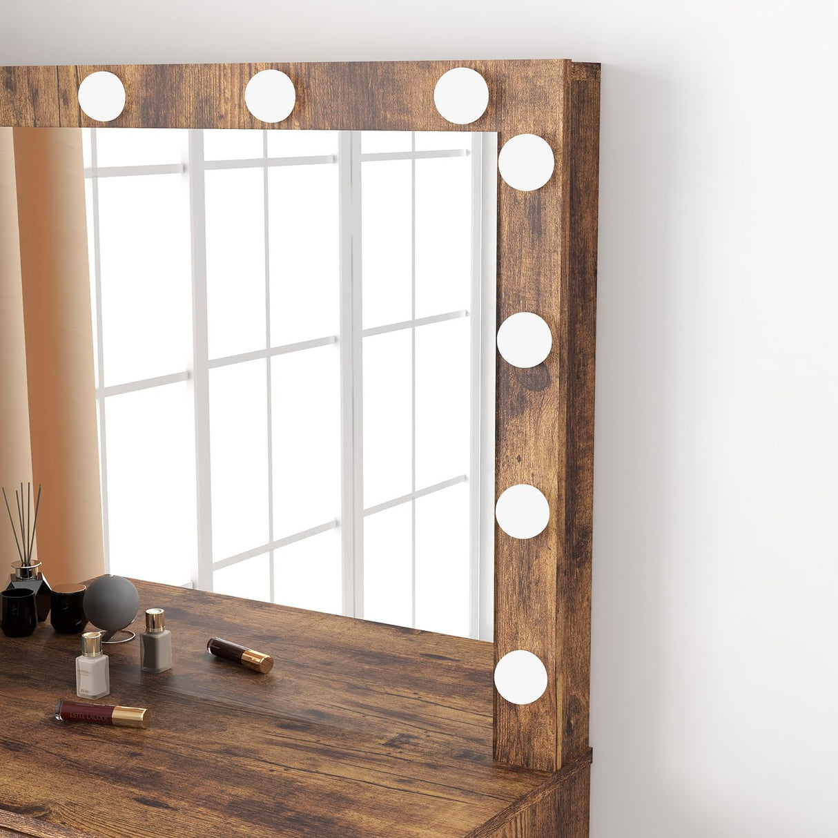 Vanity Desk with Mirror and Lights, Vanity Set Makeup Vanity Table with Adjustable Lights One Drawer Storage Makeup Table with Stool Vanity Desk for Panana