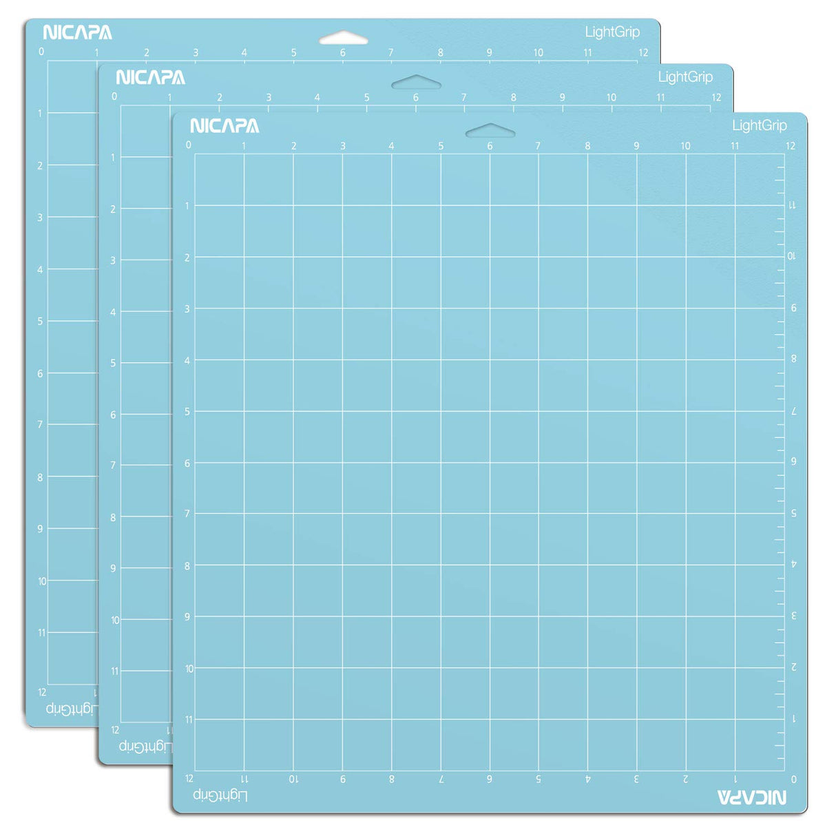 Nicapa Light Grip Cutting Mat for Cricut Maker 3/Maker/Explore 3/Air 2/Air/One (12x12 inch,3 Mats) Light Adhesive Sticky Blue Quilting Replacement NICAPA