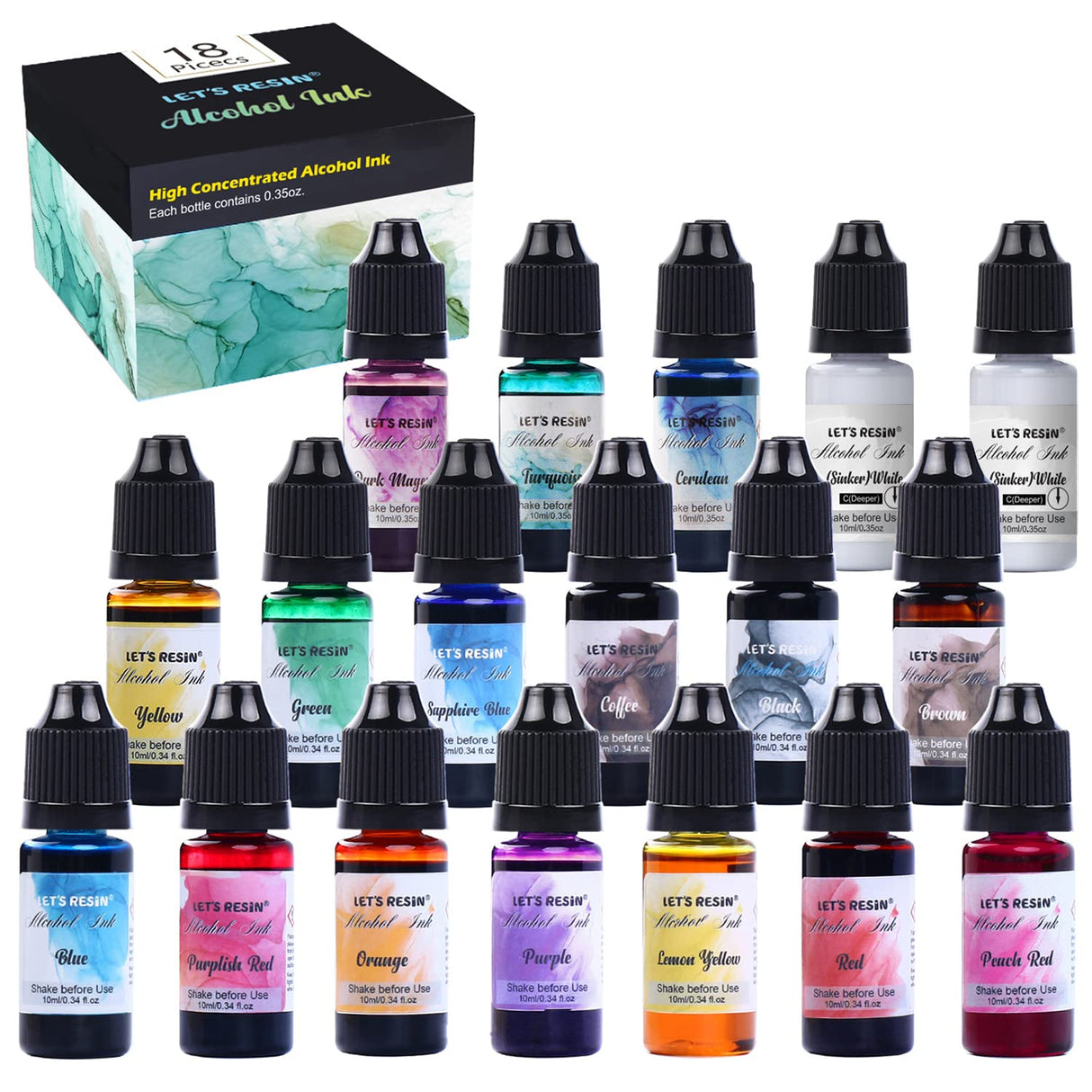 Alcohol Ink Set Epoxy Resin Dye- LET'S RESIN Vibrant Colors Alcohol Ink for Epoxy Resin, Concentrated Alcohol Based Resin Ink for Tumblers,Epoxy LET'S RESIN