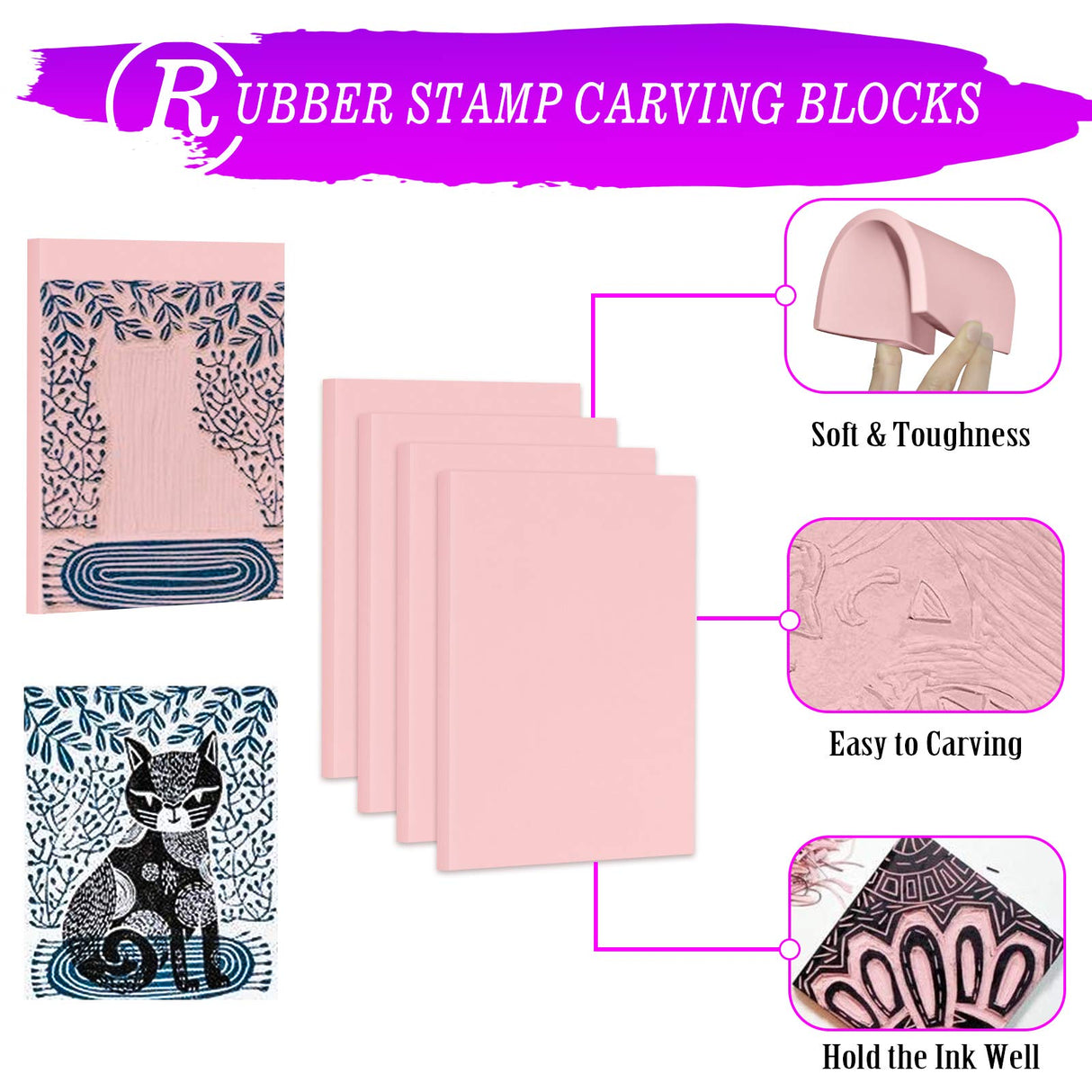 WAYCOM 18 Pcs Rubber Stamp Making Kit,Rubber Carving Block Linoleum Cutter Set Rubber Stamp Carving Block Craft Ink Pad Hobby Knife Pencil for DIY WAYCOM