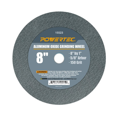 POWERTEC 15523 Bench and Pedestal Grinding Wheels, 8 Inch x 1 Inch, 5/8 Arbor, 150 Grit, Aluminum Oxide Bench Grinder Wheel for Bench Grinder, 1 Pack
