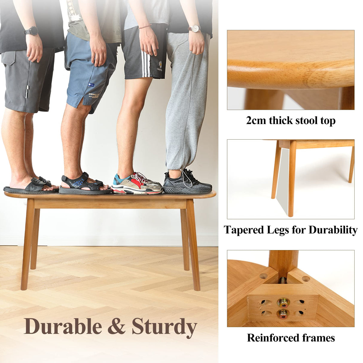 Cttasty Entryway Bench, Solid Wood Dining Bench, Midcentury End of Bed Bench w/Rounded Corner, Outdoor Bench w/Robust Construction, Bedroom Bench, Cttasty