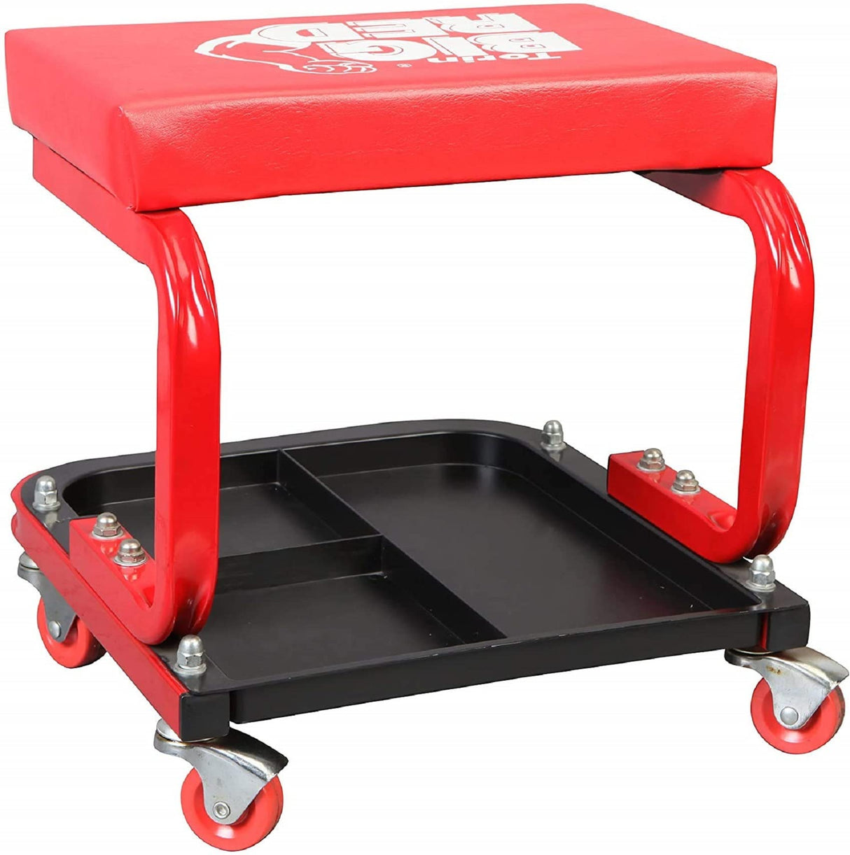 Torin TR6300 Red Rolling Creeper Garage/Shop Seat: Padded Mechanic Stool with Tool Tray BIG RED