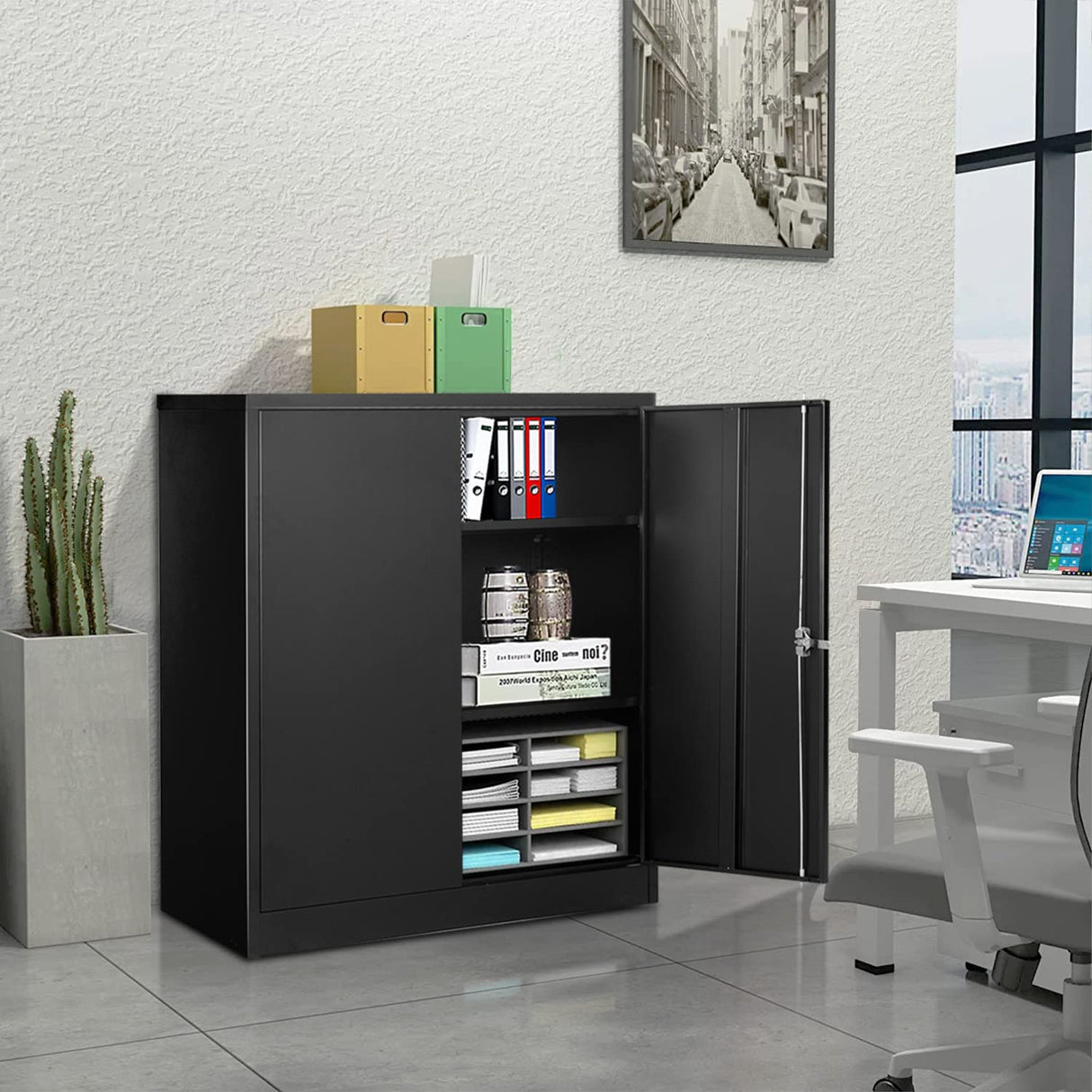 Pataku Metal Storage Cabinet, Garage Cabinet with Doors and Shelves 42" Hx32 Wx16 D, Steel Lockable File Cabinet for Office, Home, Garage, Basement, Pataku