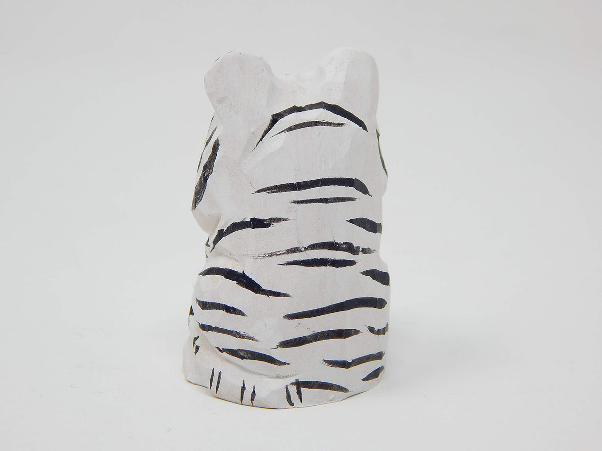 Selsela White Tiger Figurine Decoration Wooden Statue Snow Bleached Albino Art Cat Bengal Striped Miniature Carved Small Animal Sculpture Selsela