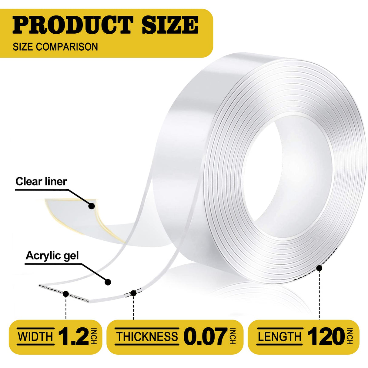 Kelasy Nano Double Sided Tape Heavy Duty,Extra Strong Sticky Double Sided Mounting Tape,1.2" x 120",Clear Adhesive Poster Wall Tape for Decoration Kelasy