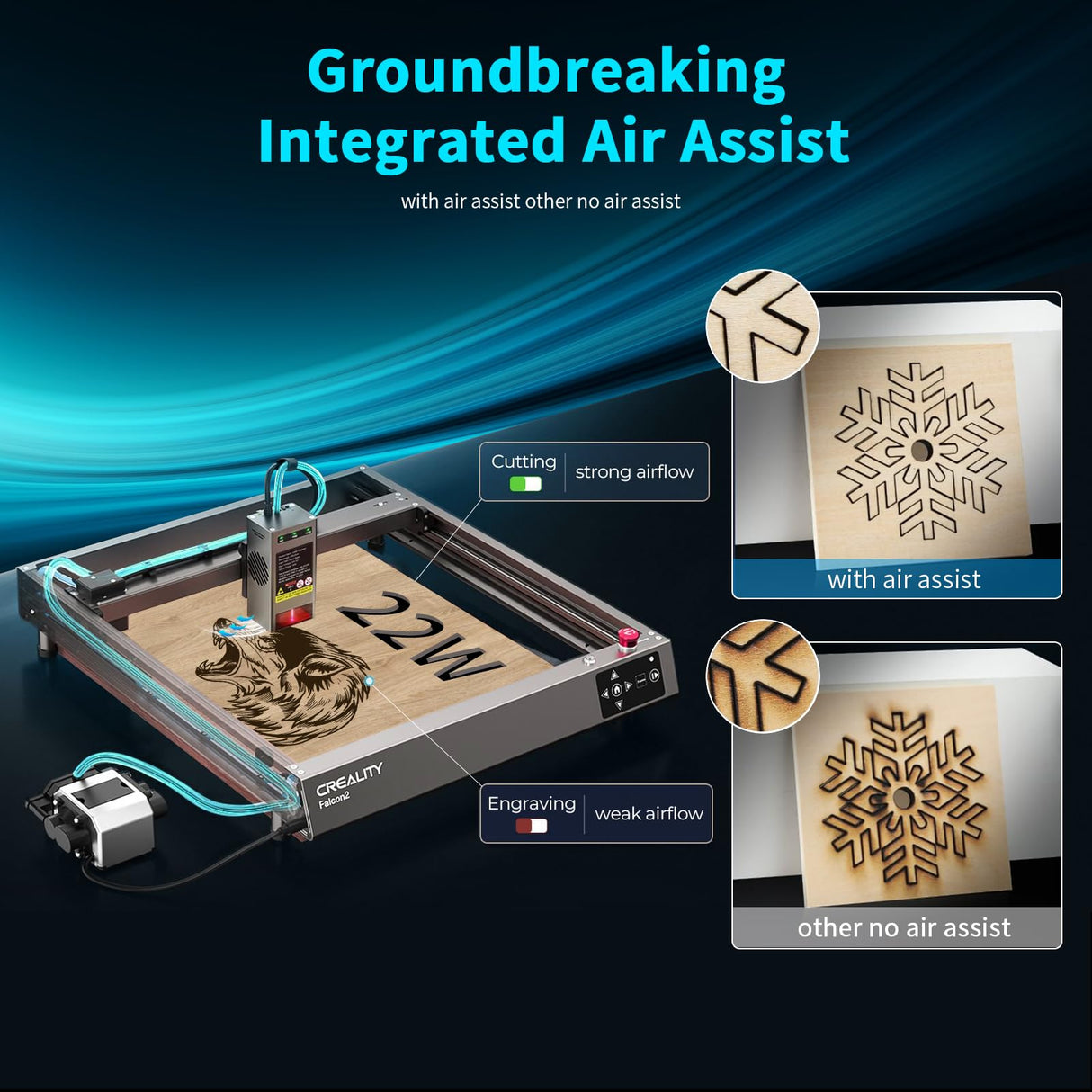 Official Creality Falcon 2 Laser Engraver, 22W Output Laser Cutter DIY Laser Engraving Machine, 25000mm/min Speed Integrated Air Assist Pre-Assembled Creality