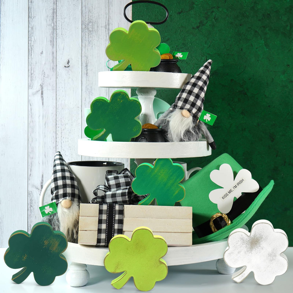 6 Pieces St Patricks Day Rustic Table Wooden Signs Unfinished Shamrock Table Centerpiece Indoor Irish Lucky Shamrock Standing Tabletop Decoration yasuwekik