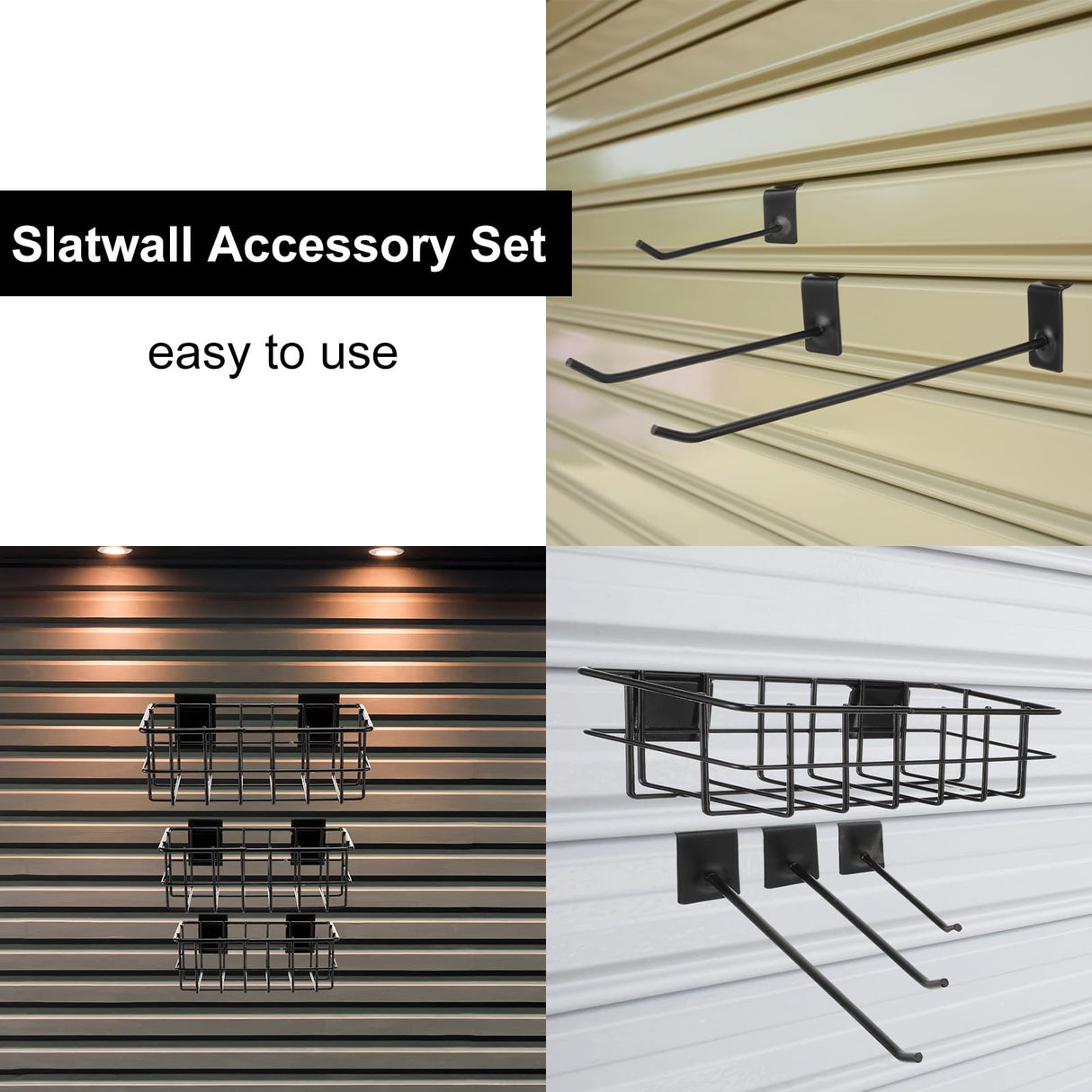 Yaocom 94 Pcs Slatwall Accessory 4 Metal Slatwall Baskets 90 Slatwall Hooks 4'' 6'' 8'' Slat Wall Hooks Hanging Storage Baskets for Shops Rooms Yaocom