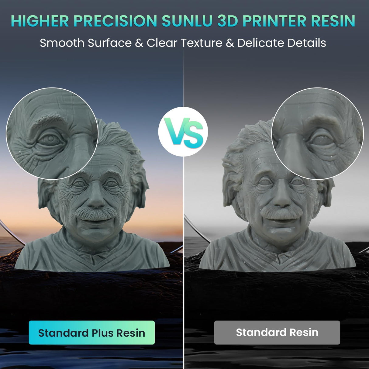 SUNLU 3D Printer Resin, Upgraded Standard Plus Fast Curing 3D Resin, 395 to 405nm UV Curing 3D Printing Liquid Photopolymer Resin, Higher Precision, SUNLU