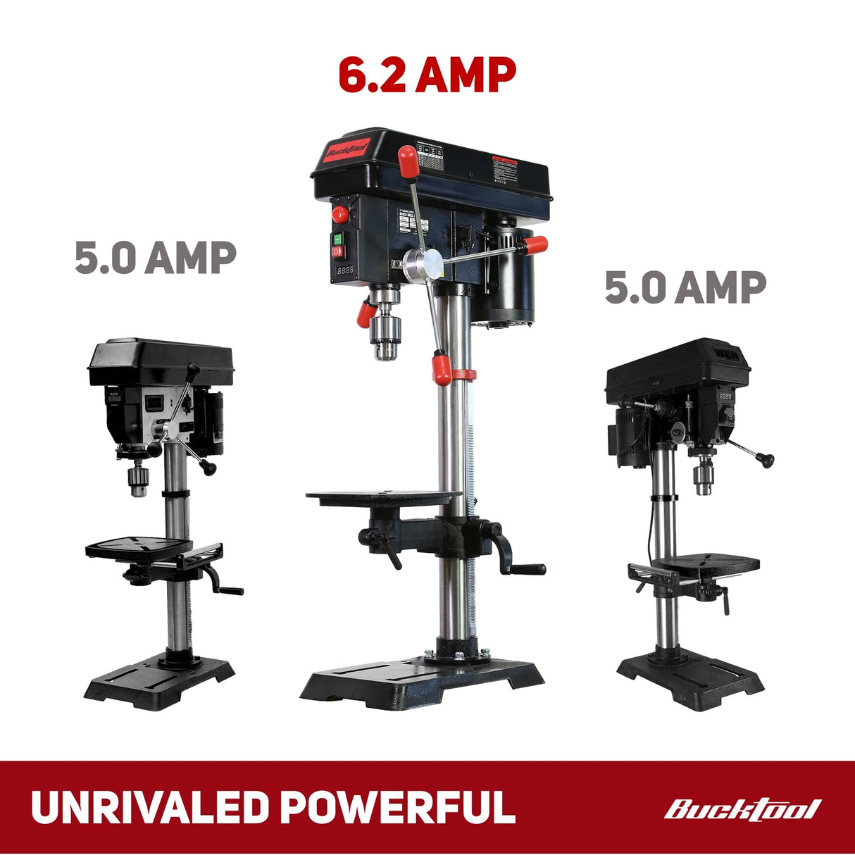 BUCKTOOL 12 INCH 6.2A Professional Bench Drill Press, 3/4HP Powerful Benchtop Drill Press, Variable Speed Drill Press with IIIA Laser and Work Light Bucktool