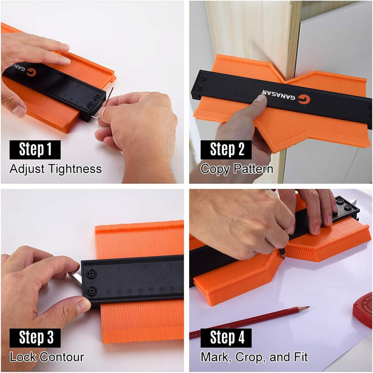 Contour Gauge with Lock|10+5 Inch Construction Rulers Measure Tool for Corners and Contoured, Handyman DIY Woodworking Tools, Construction Carpenter GANASAN