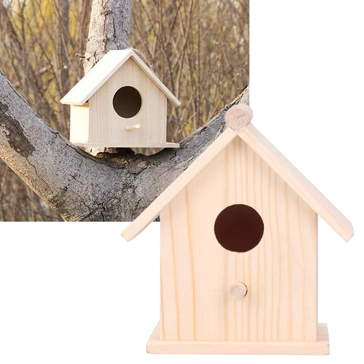 Bird Nests Decor Creative Ornament Bird House Wooden Outdoor Birds Nests Cage Garden Bird Feeder Box Solid Wood Bird Housewooden Small for Motheaten Yosoo