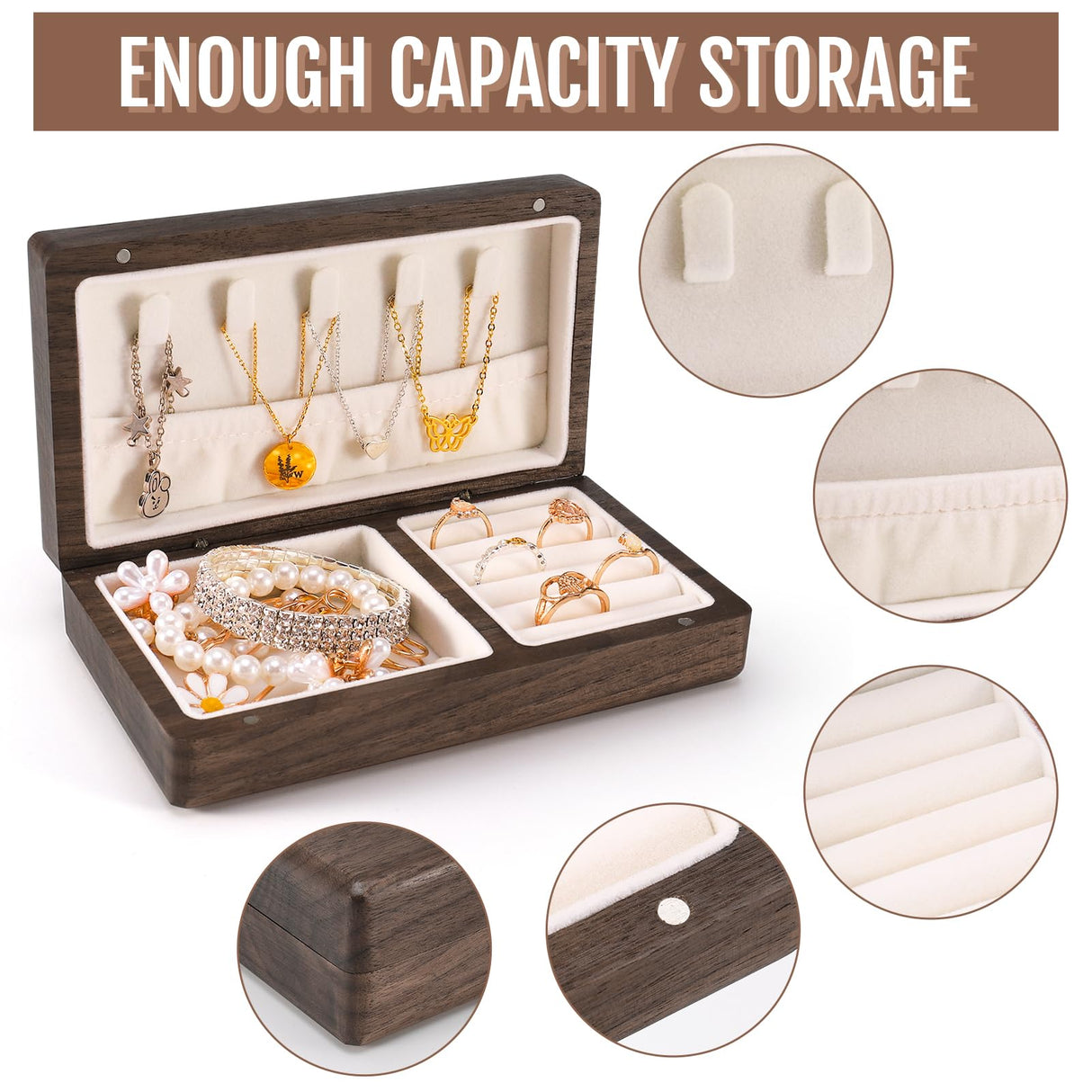 Zhamate Personalized Gifts for Women Girls-Custom Jewelry Box Wooden with Birth Flower Name, Birthday Gifts, Wedding Gift for Bridesmaids, Mom Gifts Zhamate