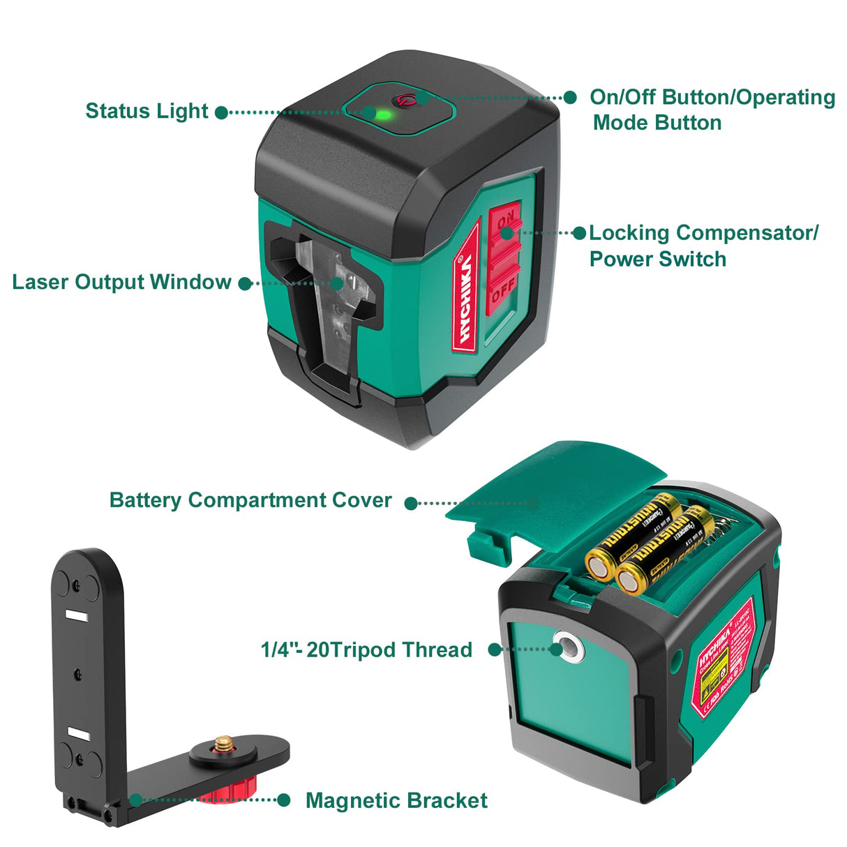 Laser Level, HYCHIKA 50 Feet Cross Line Laser with Dual Modules, Self Leveling Laser Level, Switchable Self-Leveling Vertical and Horizontal Line HYCHIKA BETTER TOOLS FOR BETTER LIFE