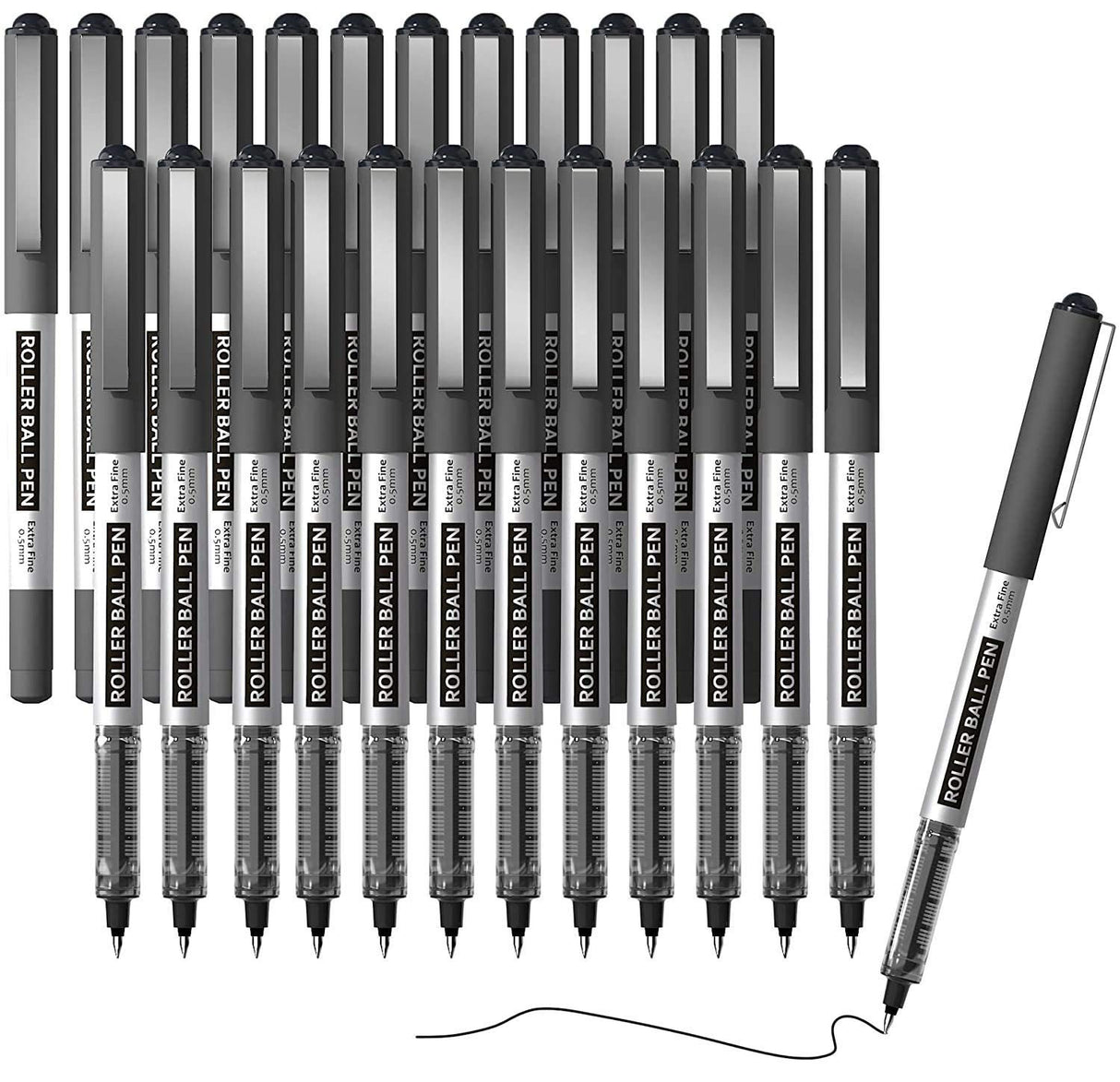 Shuttle Art RollerBall Pens, 25 Pack Black Fine Point Roller Ball Pens, 0.5mm Liquid Ink Pens for Writing Journaling Taking Notes School Office Shuttle Art