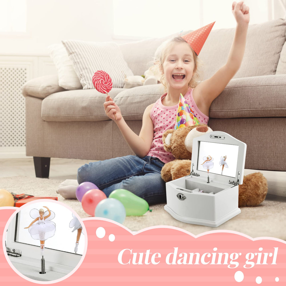 Jozen Gift Wooden Ballerina Medium White Musical Jewelry Box with Mirror for girls,Kid's Jewelry Storage Music Box Jozen Gift