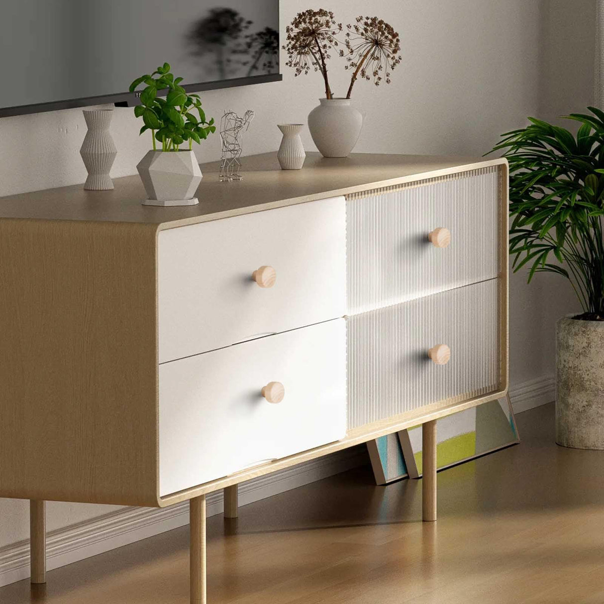 FoDau770 30pcs Unfinished Wood Knobs, Flat Top Round Cabinet Knobs Vintage Drawer Knobs, Natural Wooden Cabinet Hardware for Furniture Drawer Dresser FoDau770