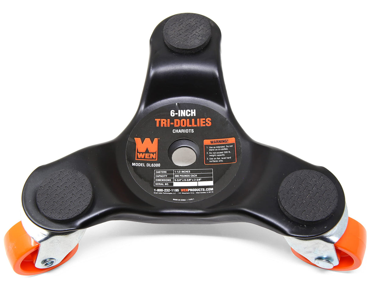 WEN DL6300 6-Inch 300-Pound Capacity Furniture Moving Tri-Dolly Set (4 Pack) , Black WEN