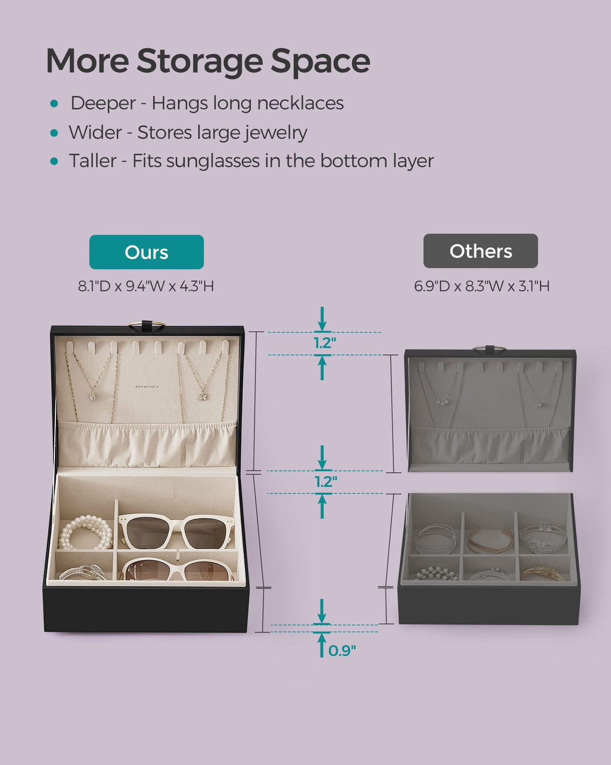 SONGMICS 2-Layer Jewelry Box, Jewelry Organizer with Handle, Removable Jewelry Tray, Jewelry Storage, Floating Effect, 8.1 x 9.4 x 4.3 Inches, Gift SONGMICS