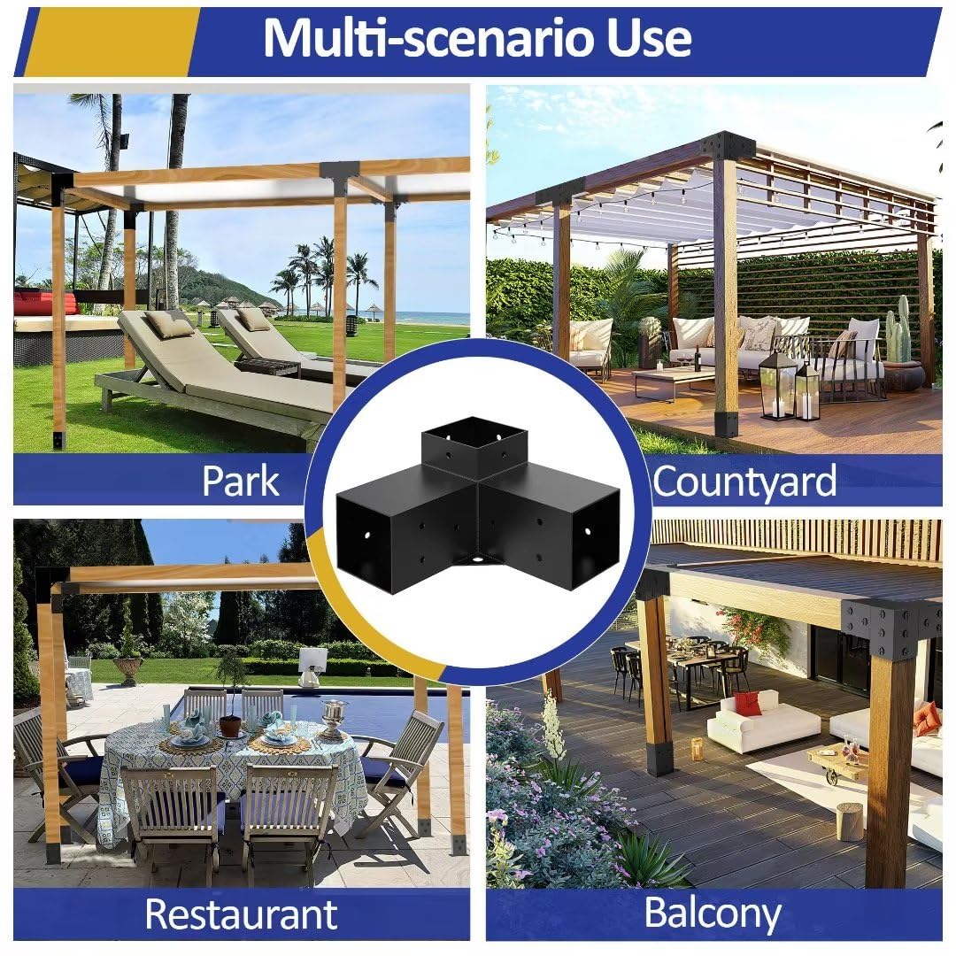 JEXALINE Heavy Alloy Steel Pergola Kit with 3-Way Brackets for 4"x 4" (Actual 3.6" X 3.6") Lumber,DIY Pergola Brackets Suitable for JEXALINE