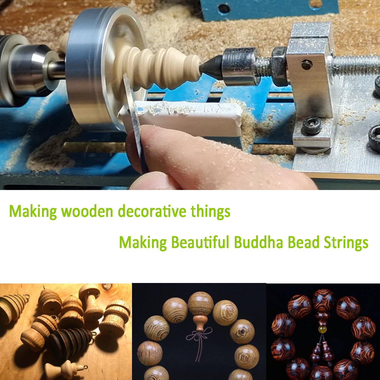 Mini Wood Lathe Machine Multi-Purpose Upgraded And Lengthened Processing Diameter 11inch Support Turning Cutting Sanding Polishing Wood, Professional FesmTek