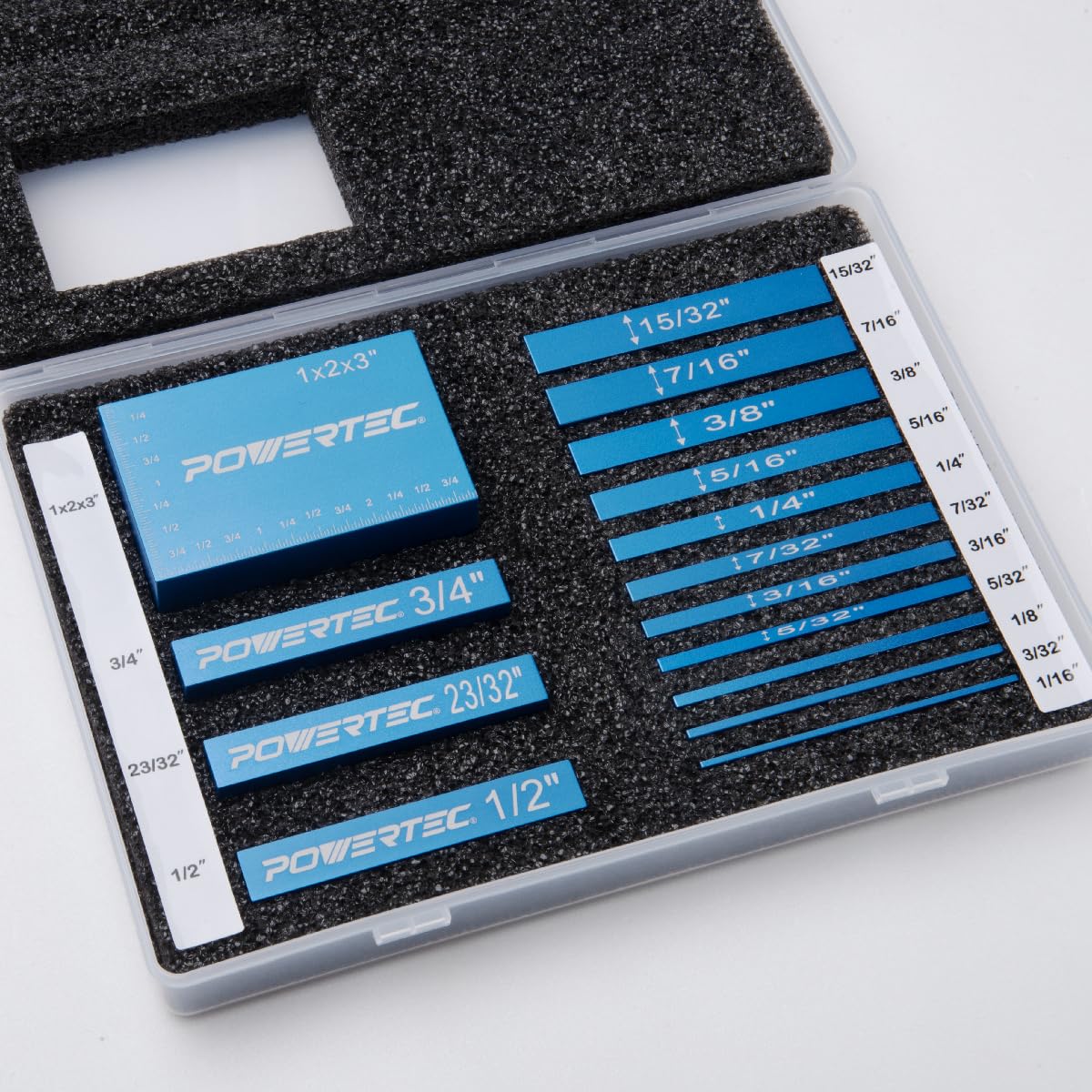 POWERTEC 15pcs Setup Blocks Height Gauge Set, Router Table Setup Bars for Router Bit/Table Saw Blade Height, Band Saw, Drill Press, Aluminum Marking POWERTEC