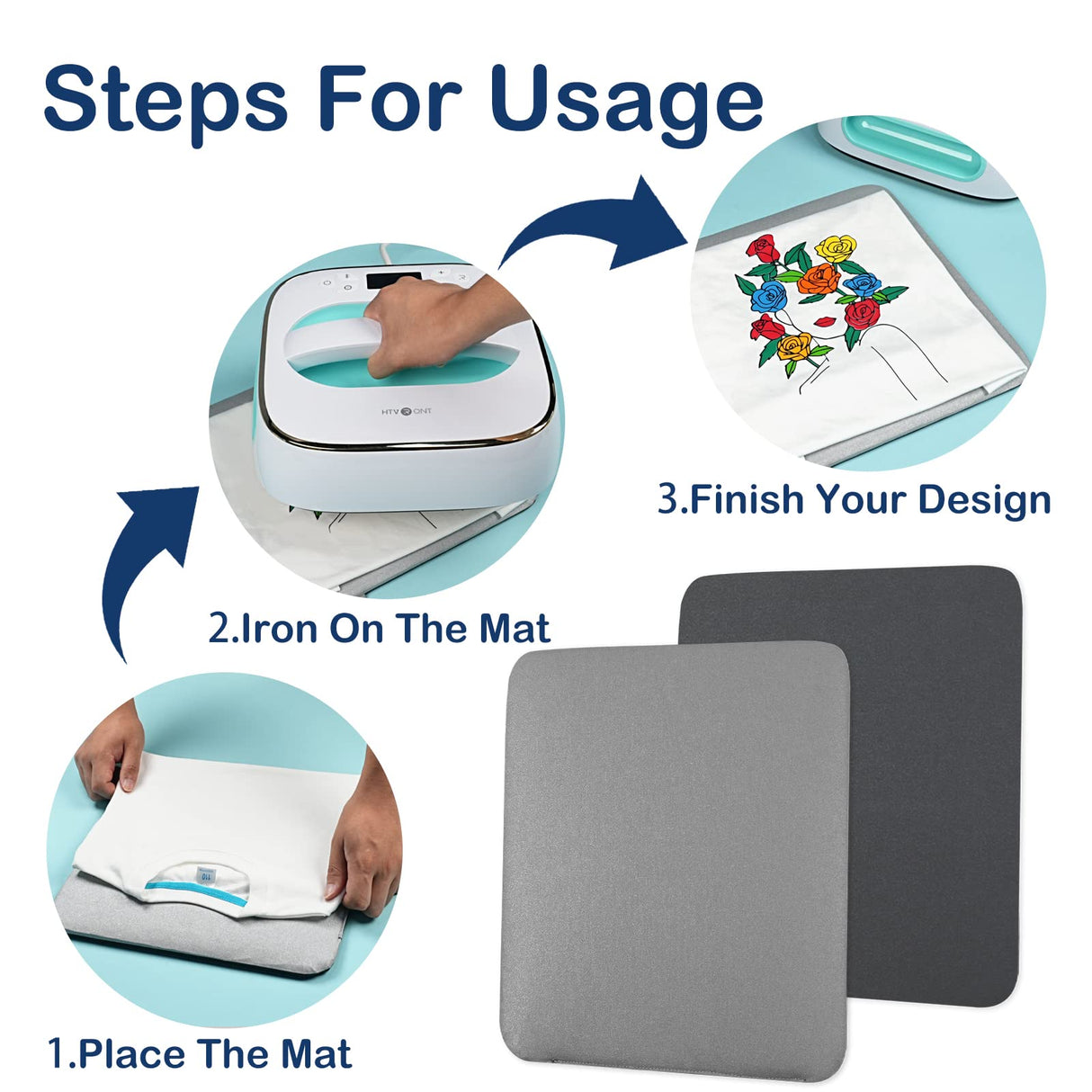 HTVRONT Heat Press Mat for Cricut: Heat Press Pad 11.5"x11.5" for Craft Vinyl Ironing Insulation Transfer, Double Sides Applicable Heat Mat for Heat HTVRONT