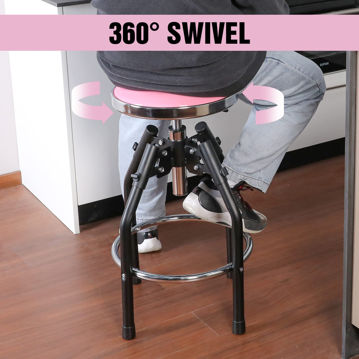 WORKPRO Heavy Duty Adjustable Hydraulic Shop Stool,Garage Bar Stool, 29in to 33. 86in, 330-Pound Capacity, Pink WORKPRO