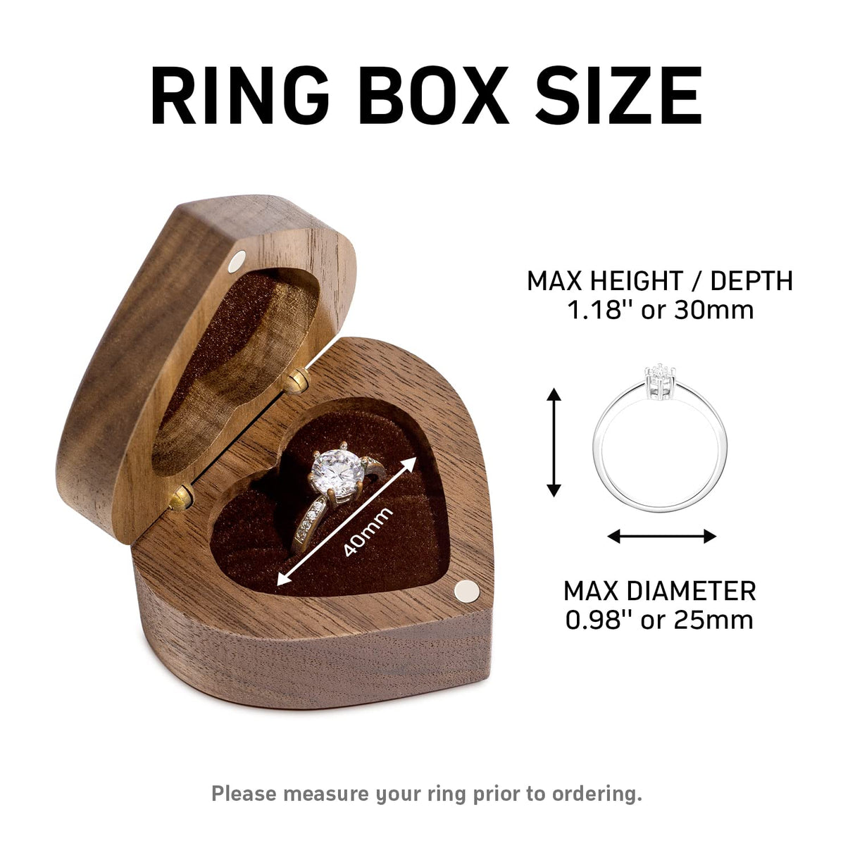 Wislist Wood Engagement Ring Box Herat Shaped Engraved Ring Case for Proposal,Wedding (Walnut Wood) Wislist