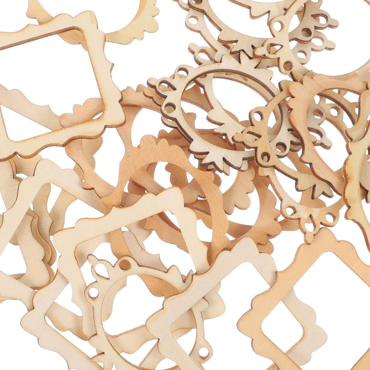 SEWACC 60 Pcs Unfinished Wood Photo Frame Pendants Wooden Cutouts Mini Picture Frame Wooden Shape Pieces for DIY Craft Ornaments Wood Picture Frames SEWACC