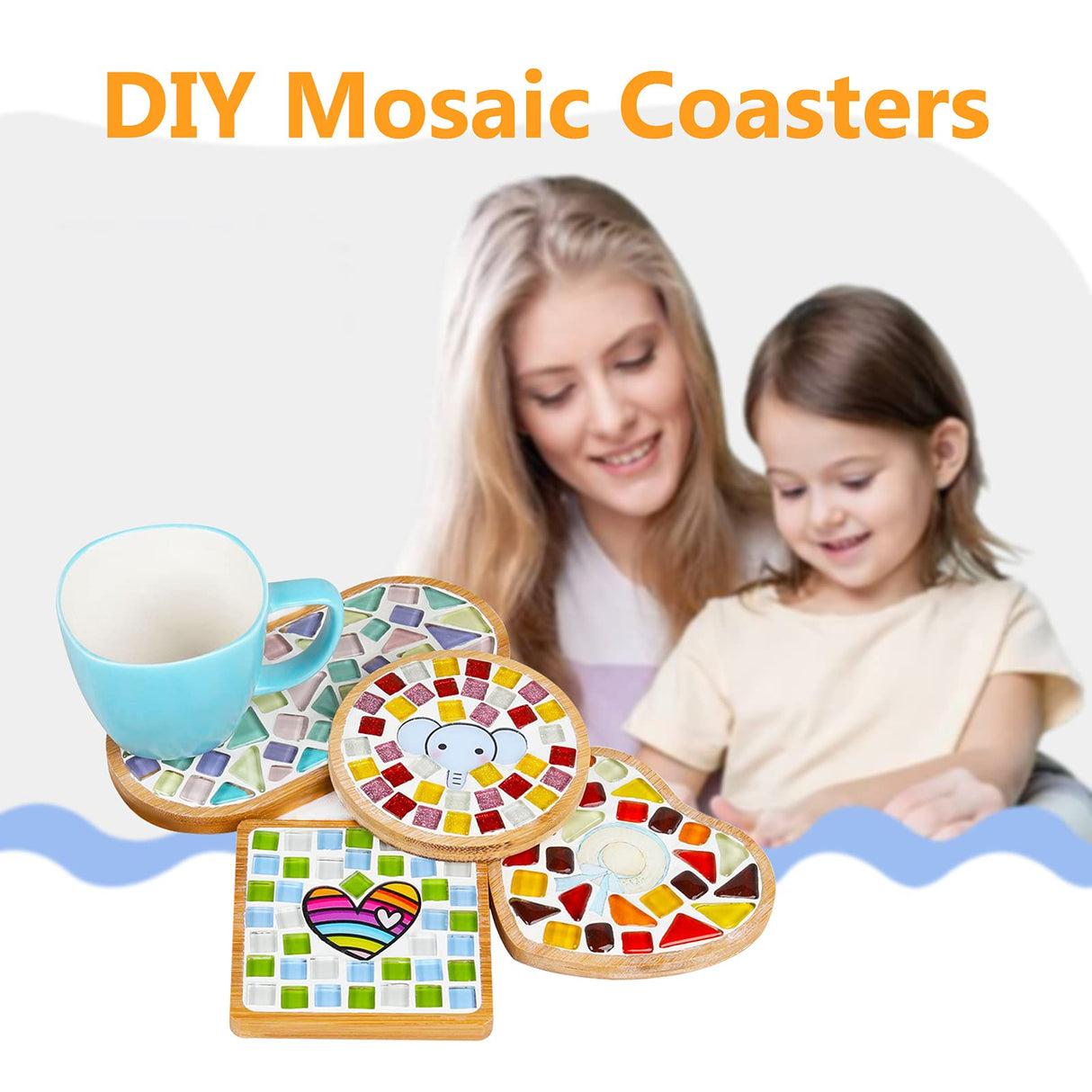 DIY Mosaic Bamboo Coasters, Blank Base Trays, Drinking Cup Coaster, Plant Coaster, Art Plate (6 Pack, Mosaic Tiles not Included) FKYzixeh