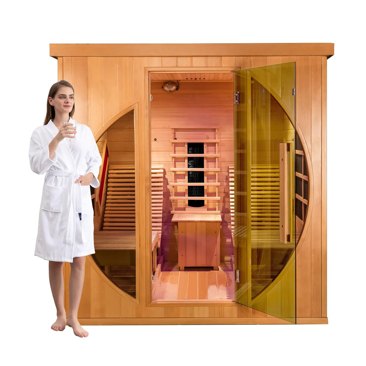 ZONEMEL Far Infrared 2 Person Wooden Sauna Room with Recliner, Red Cedar Luxury Indoor Sauna with 9 Heating Panels, Oxygen Bar, 3400 Watt, Infrared ZONEMEL