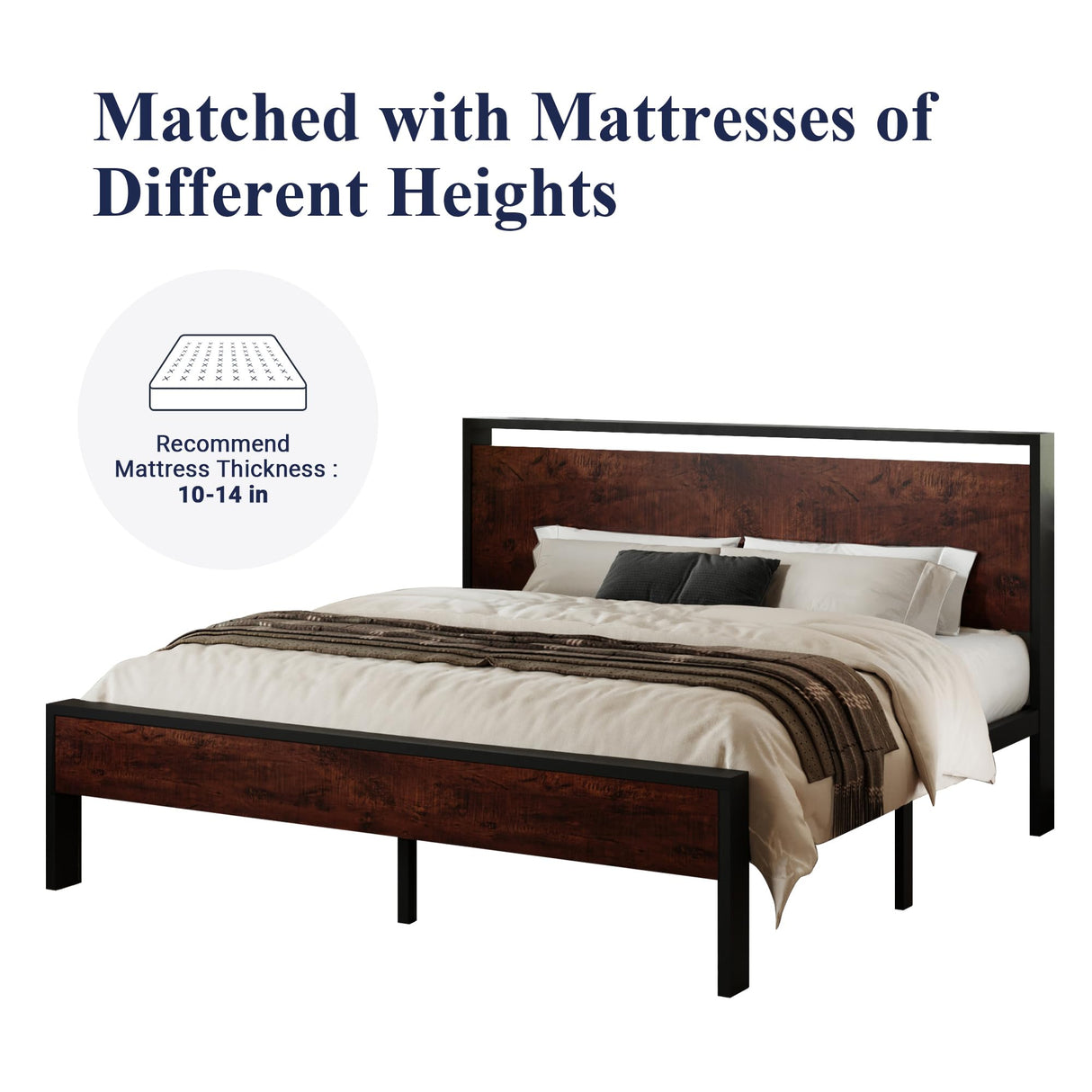 Allewie King Size Heavy Duty Platform Bed Frame with Rustic Wooden Headboard and Footboard Allewie